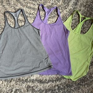 Zella Razorback tank striped tanks large & medium purple, yellow, gray lot of 3